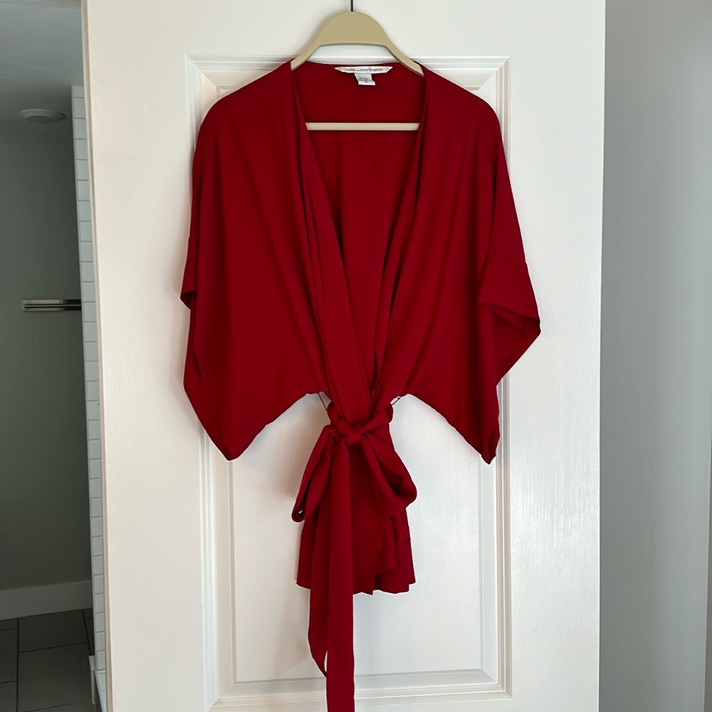 Diane Von Furstenberg red kimono wrap shirt